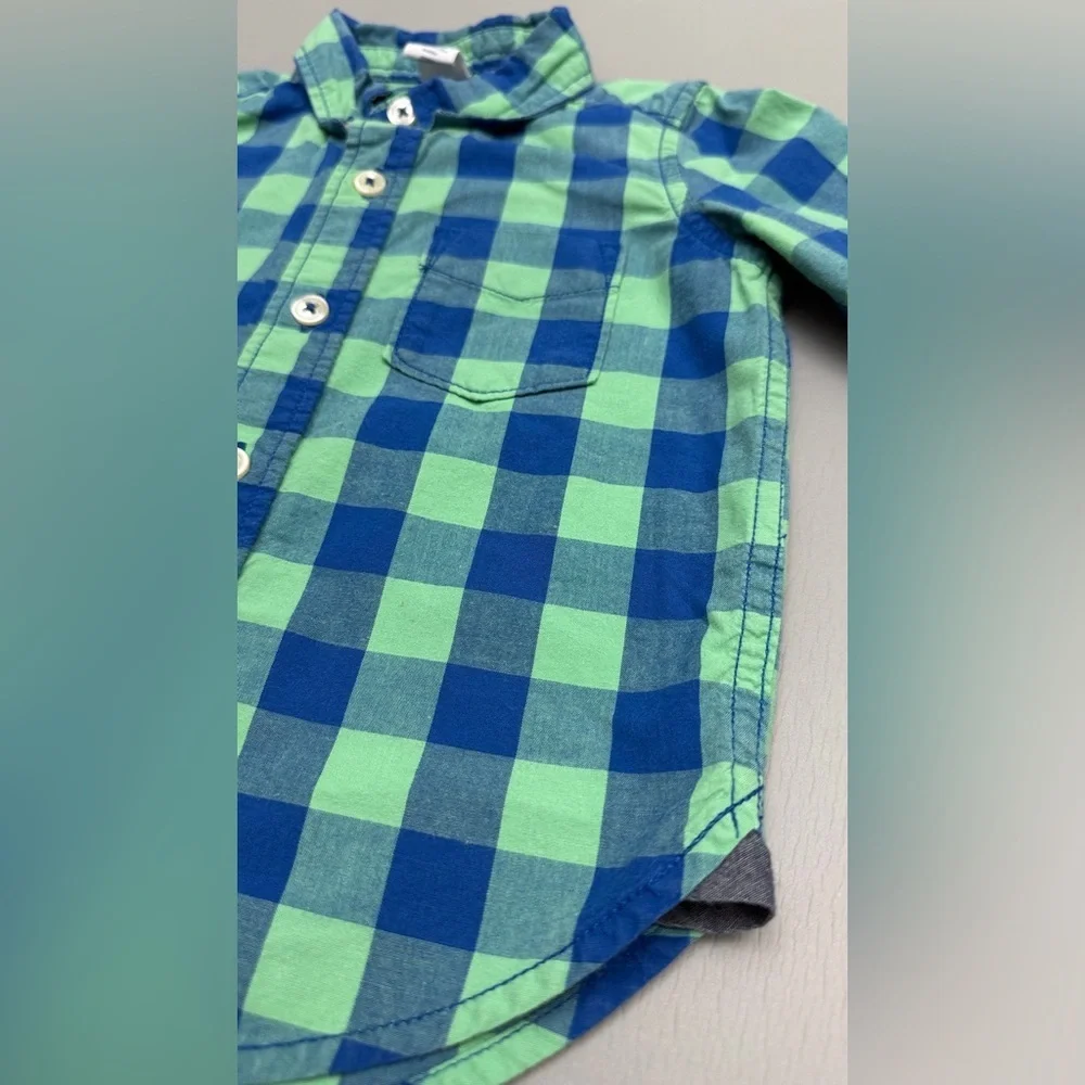 GAP Kids Blue and Green Checkered Button-Down Shirt